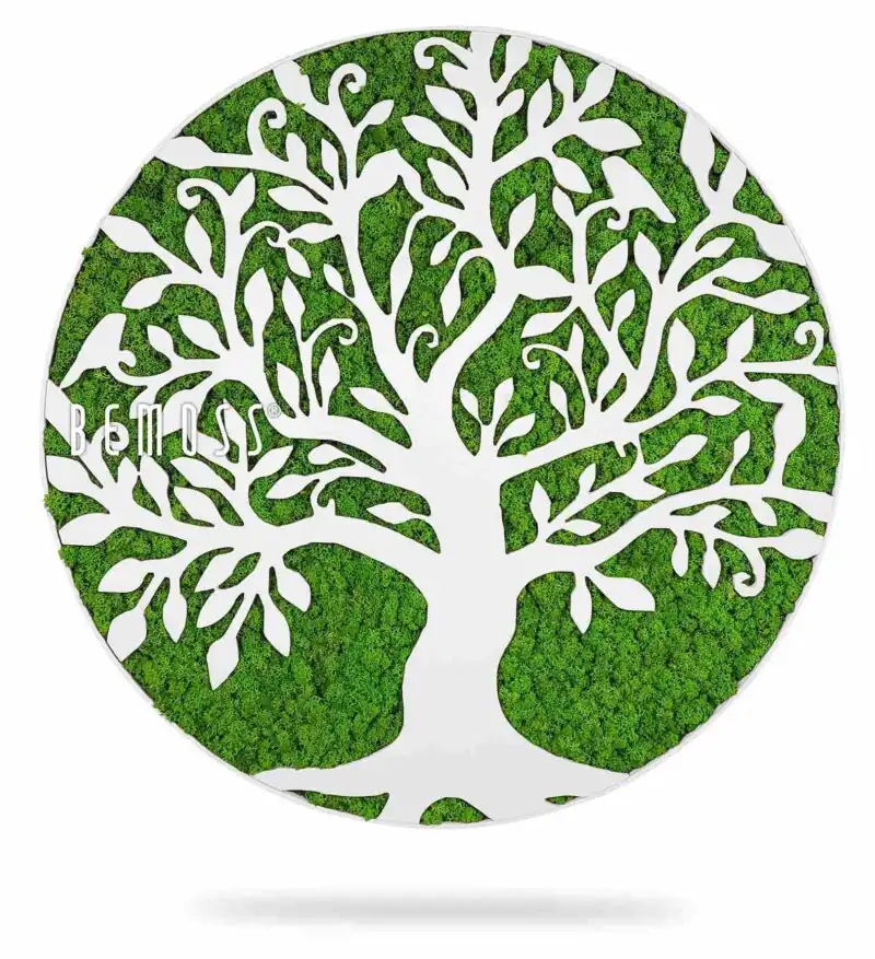Moosbild Baum des Lebens Rund (114x114cm) white